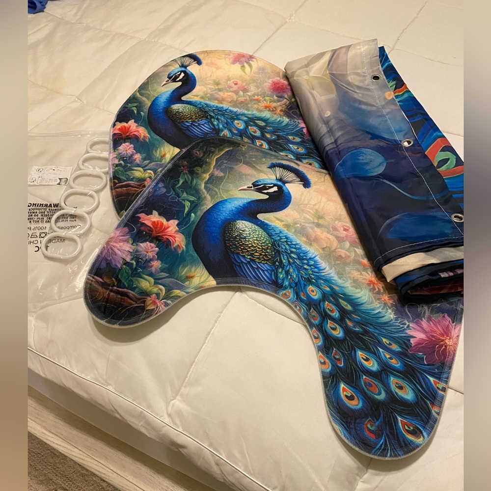 Peacock Print Shower Curtain Set